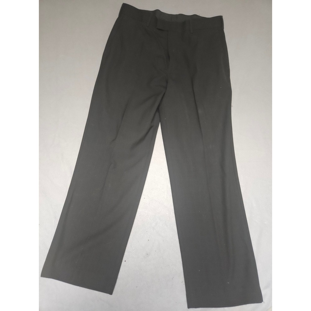 Axist Essentials Mens Black Pinstripe Dress Pants 34x29 Flat Front Straight Leg